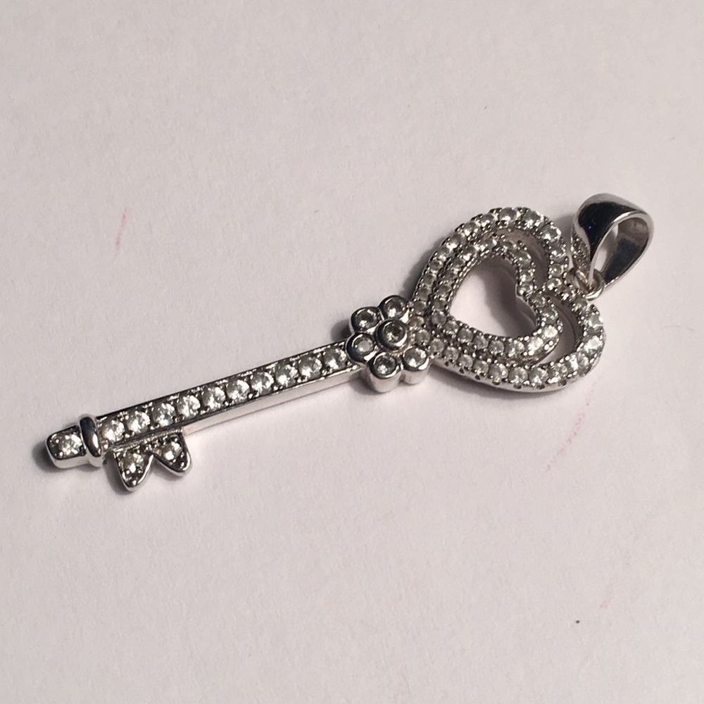 Sterling silver and rhinestone  key shaped pendant